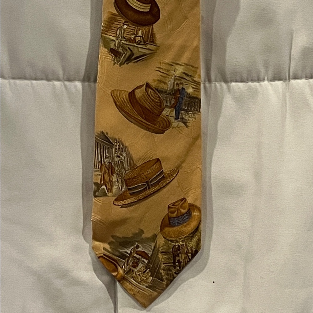 Polo Ralph Lauren Mark Shale Silk Tie Yellow Fedora Print 60”